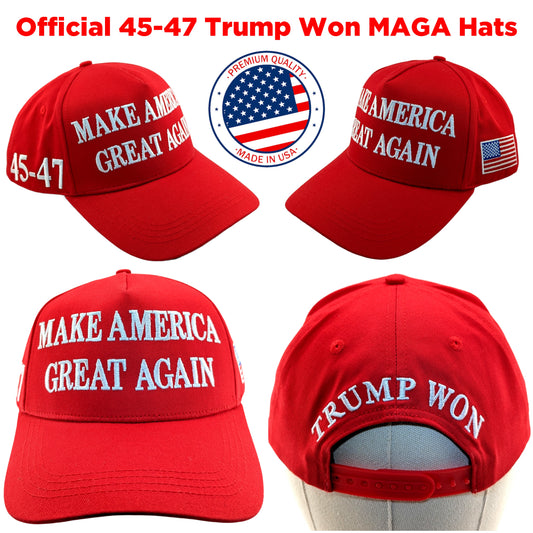 Official Trump Won 45-47 MAGA Hat Red and White